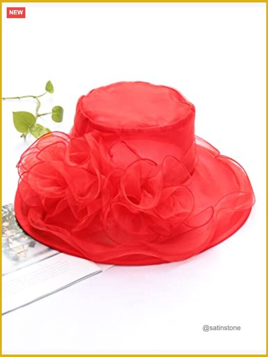 Organza Derby Church Hat Fascinator Wide Brim Sun Hat for Tea Party Wedding main image 4